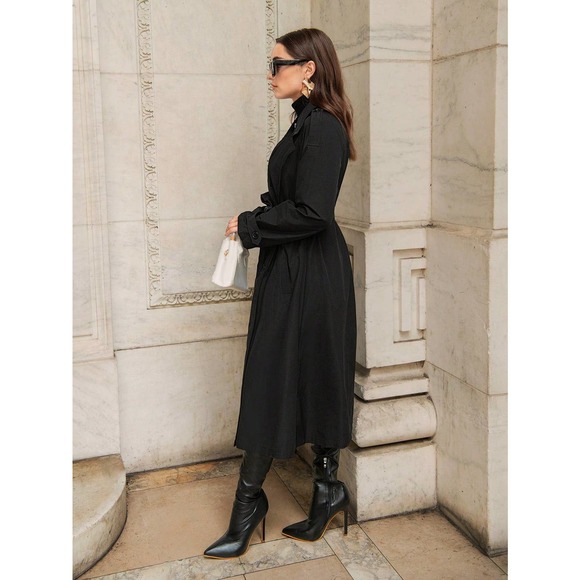 Double Breasted Belted Trench Coat long black - Picture 6 of 6